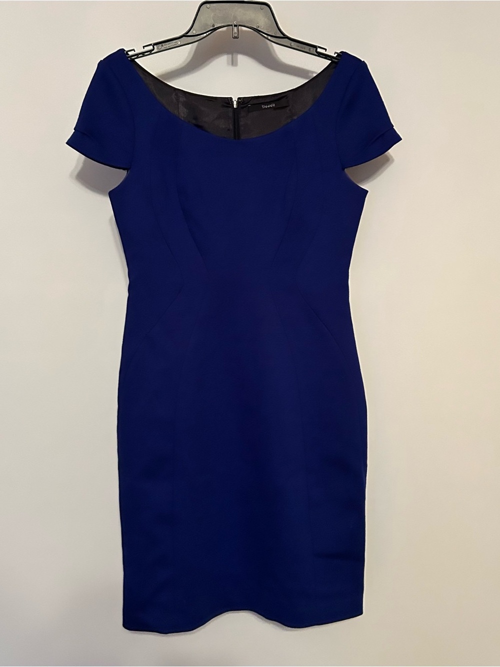 Tahari Royal Blue Short-Sleeve Sheath Midi Dress